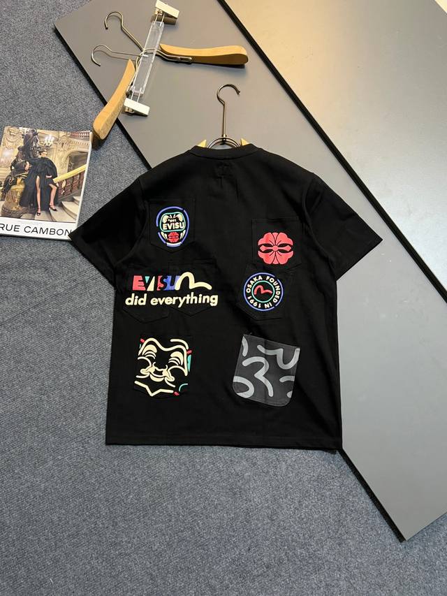Evisu 2025 Summer Buddha head and family flower print short-sleeved T-shirt for