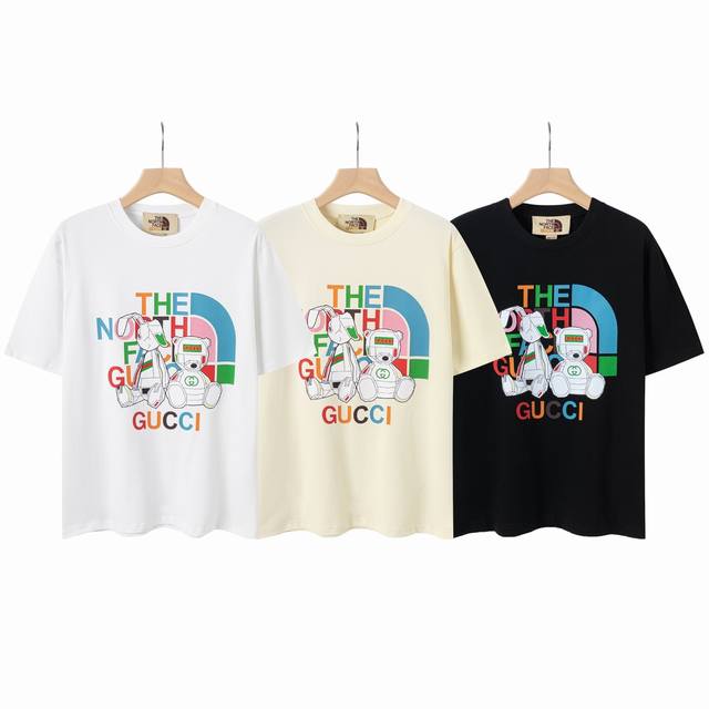 8821# Gucci 2025 spring and summer new joint North Face letter logo short-sleeve