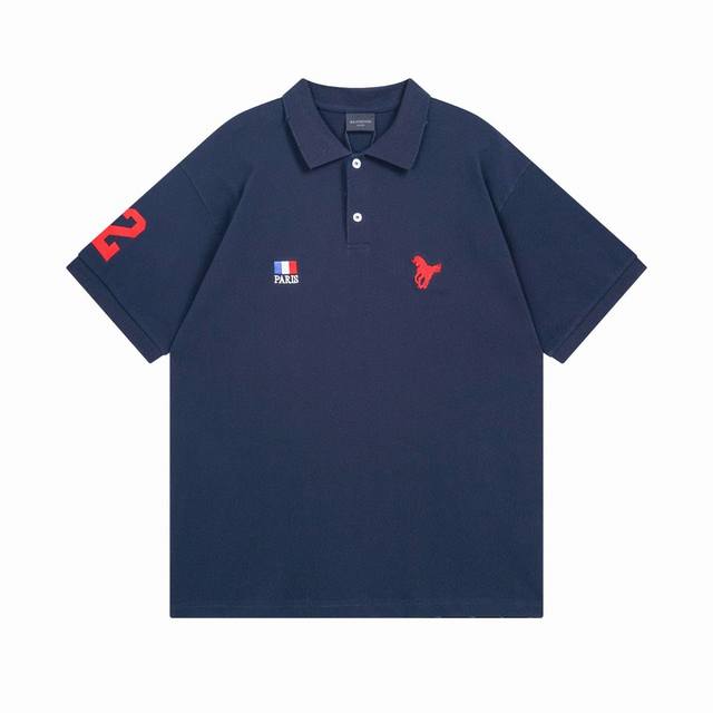 Balenciaga 2025 Ss new war horse embroidery worn and distressed Polo shirt short