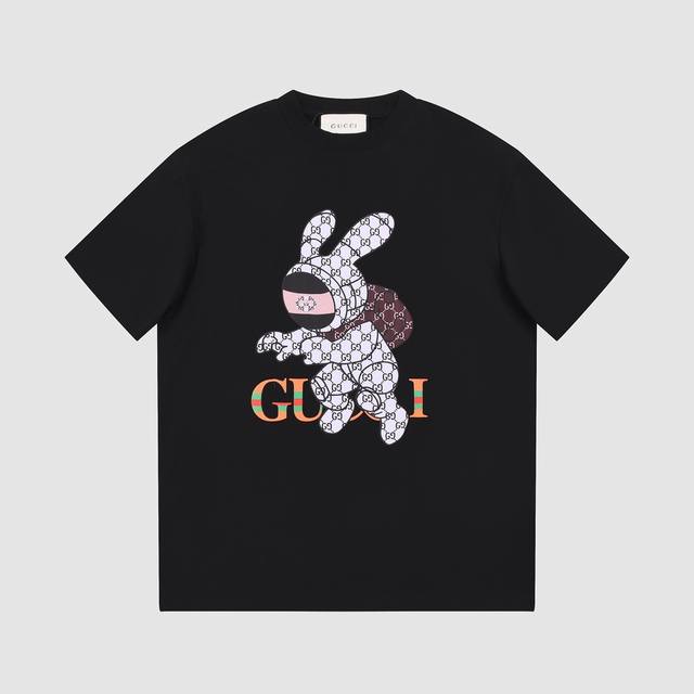 8811# Gu rabbit print, Gucci 2025 spring and summer latest short sleeves! ! The