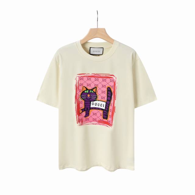 8805# Gucci Gu cat print, Gucci 2025 spring and summer latest short sleeves!! la