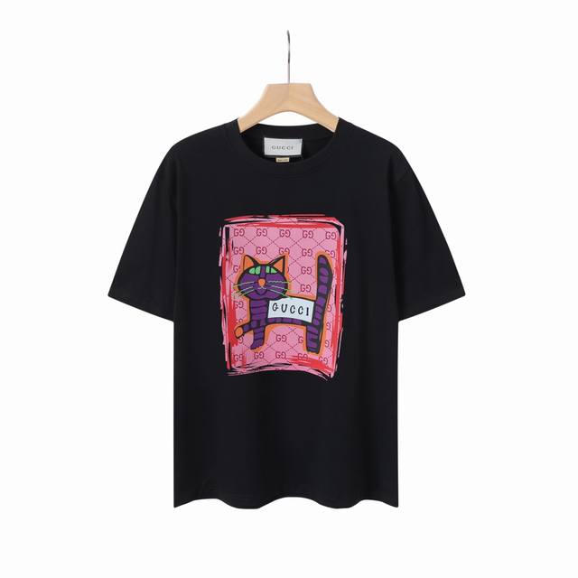 8805# Gucci Gu cat print, Gucci 2025 spring and summer latest short sleeves!! la