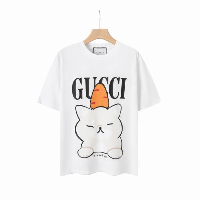 8803# Gu rabbit print, Gucci 2025 spring and summer latest short sleeves! ! The