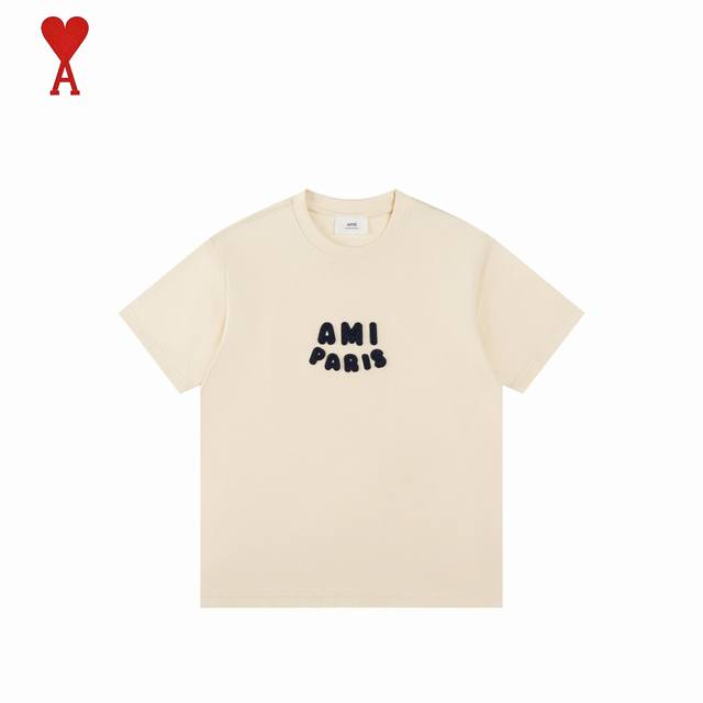 Ami 25Ss 3D crochet embroidered letter short sleeves Spring and summer are blend