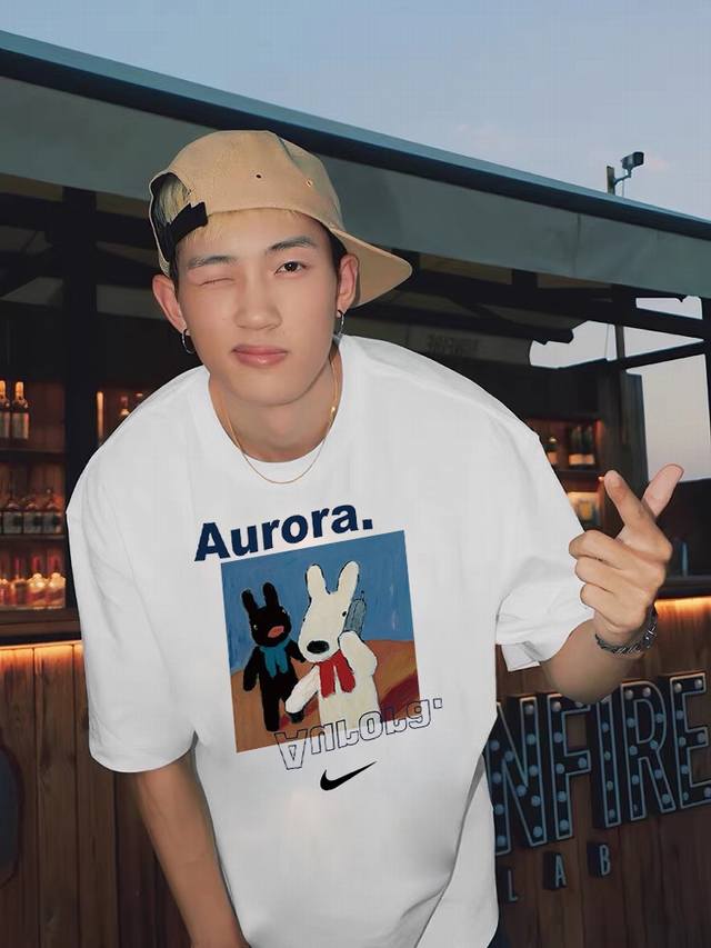 260G Heavy Cotton Nike Aurora Rabbit Graffiti Short Sleeve Unisex Half Sleeve Co