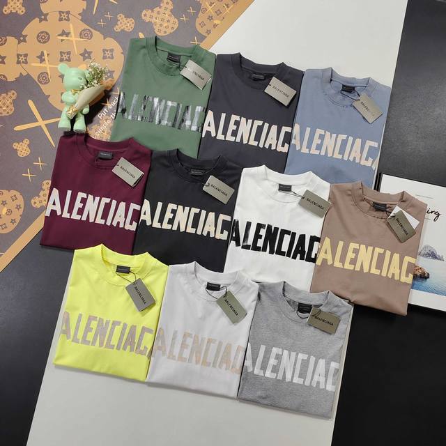 size Xs-L10 colors 2025 summer Balenciaga classic tape starch printed short-sle