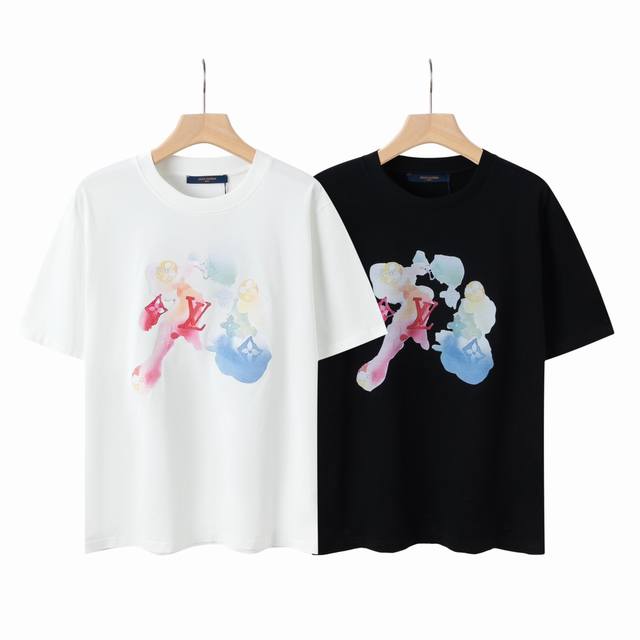 6638# Lv Black and white printed unisex pure cotton short-sleeved T-shirt Origin