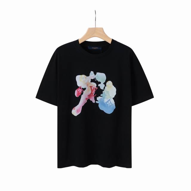 6638# Lv Black and white printed unisex pure cotton short-sleeved T-shirt Origin