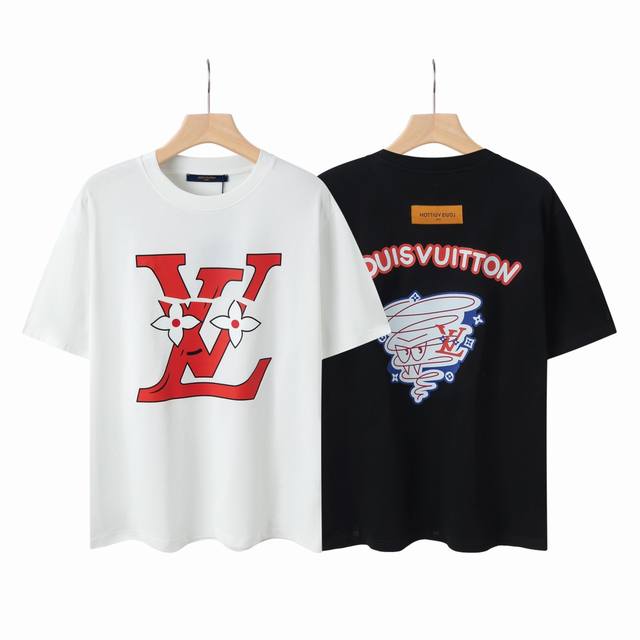 6637# Lv Black and white printed unisex pure cotton short-sleeved T-shirt Origin