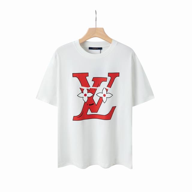 6637# Lv Black and white printed unisex pure cotton short-sleeved T-shirt Origin