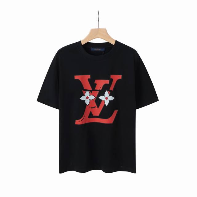 6637# Lv Black and white printed unisex pure cotton short-sleeved T-shirt Origin