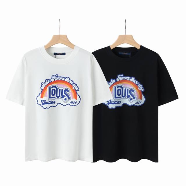 6636# Lv Rainbow print unisex pure cotton short-sleeved T-shirt Original fabric