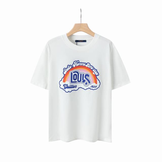 6636# Lv Rainbow print unisex pure cotton short-sleeved T-shirt Original fabric