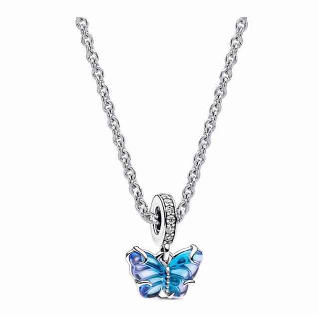 Pandora Pandora blue glass butterfly necklace with the latest version of full pa