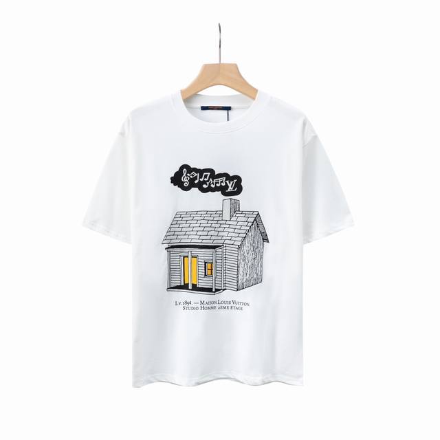 6627# Lv Little House Music Print Unisex Cotton Round Neck T-shirt Original fabr