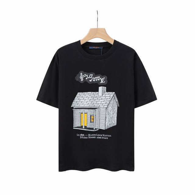 6627# Lv Little House Music Print Unisex Cotton Round Neck T-shirt Original fabr
