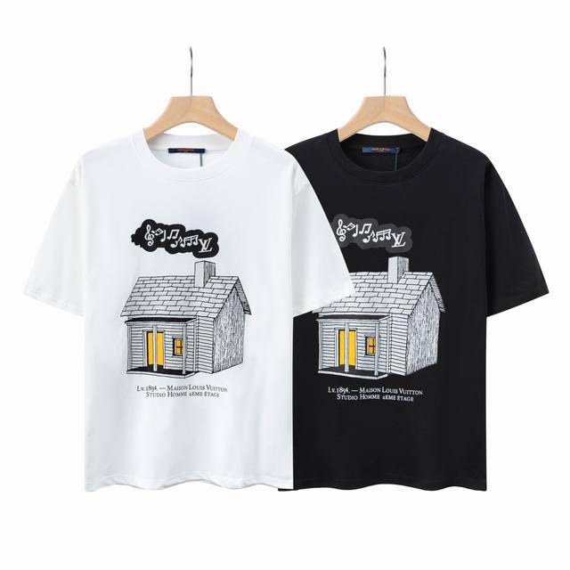 6627# Lv Little House Music Print Unisex Cotton Round Neck T-shirt Original fabr