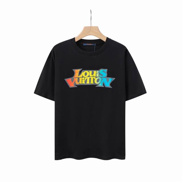 6626# Lv Color printed logo unisex pure cotton round neck T-shirt Original fabri