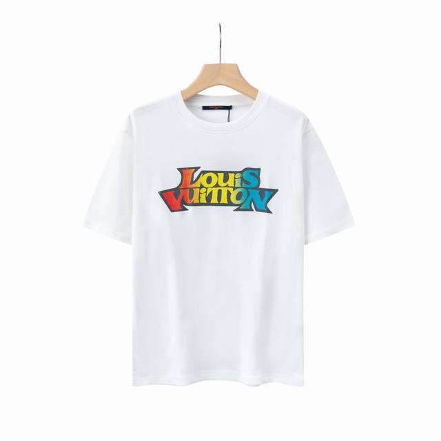 6626# Lv Color printed logo unisex pure cotton round neck T-shirt Original fabri