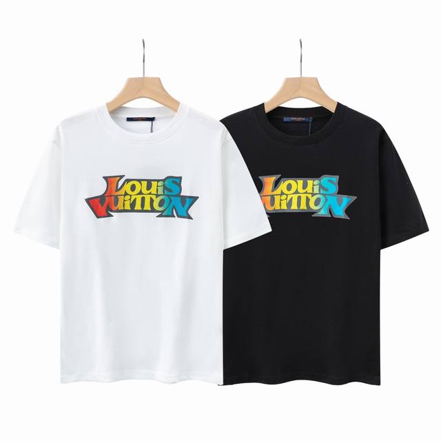 6626# Lv Color printed logo unisex pure cotton round neck T-shirt Original fabri