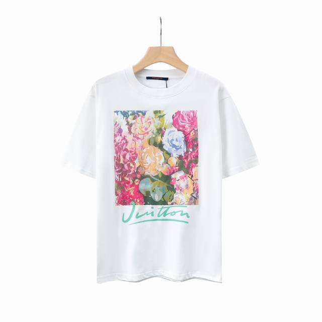 6623# Lv floral tapestry print unisex pure cotton short-sleeved T-shirt original