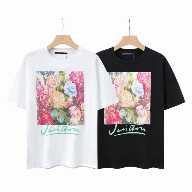 6623# Lv floral tapestry print unisex pure cotton short-sleeved T-shirt original