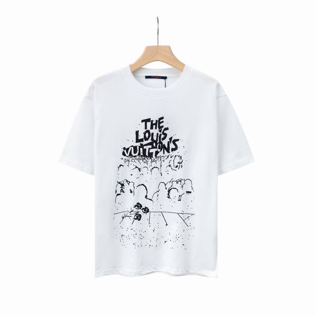6622# Lv Concert print unisex pure cotton round neck T-shirt Original fabric off