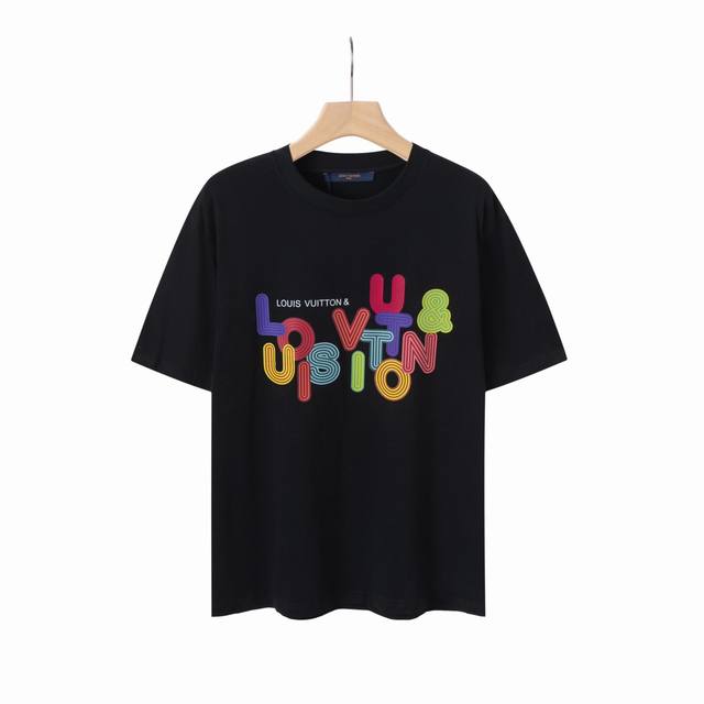 6620# Lv Black and white printed unisex pure cotton short-sleeved T-shirt Origin