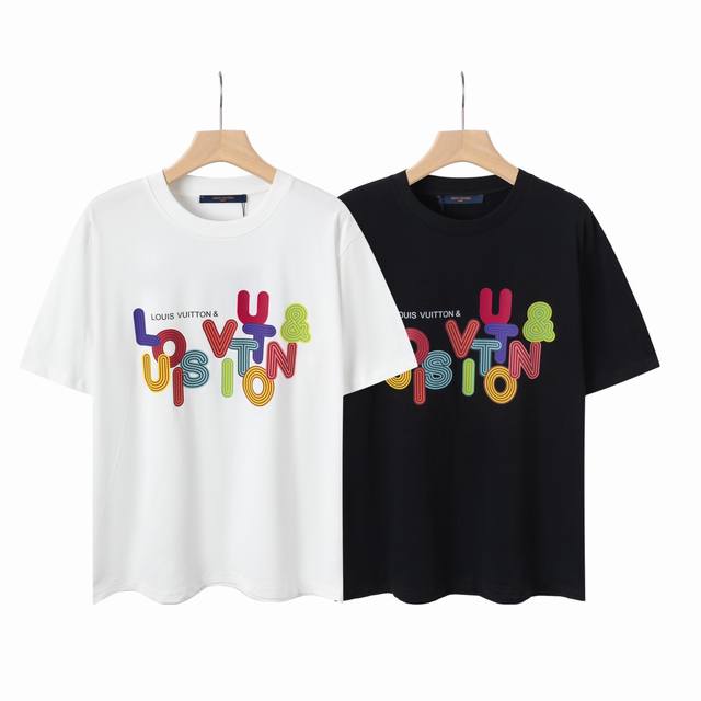 6620# Lv Black and white printed unisex pure cotton short-sleeved T-shirt Origin