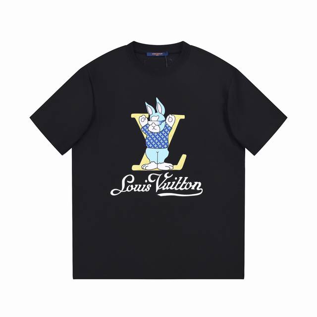 Lv Black and white printed unisex pure cotton short-sleeved T-shirt Original fab