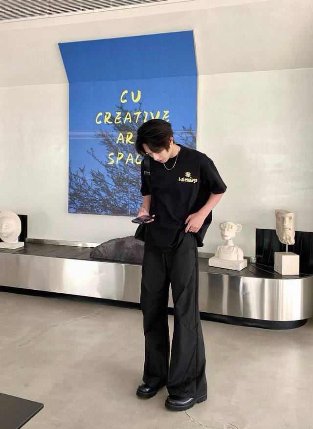 Balenciaga24Ss imported white ink direct printing 260G loose wide version double