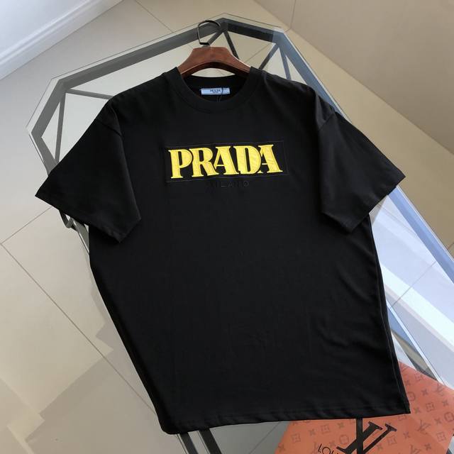 Prada 2025 spring and summer new applique embroidered Logo short-sleeved T-shirt