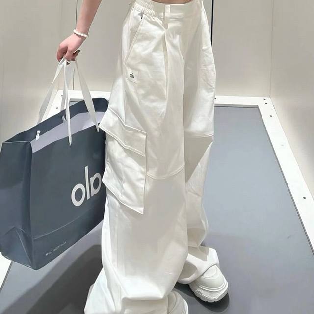 2025Alo God Pants Kim Ji-soo Same Style 25Ss Loose Wide Leg Straight Multi-Pocke