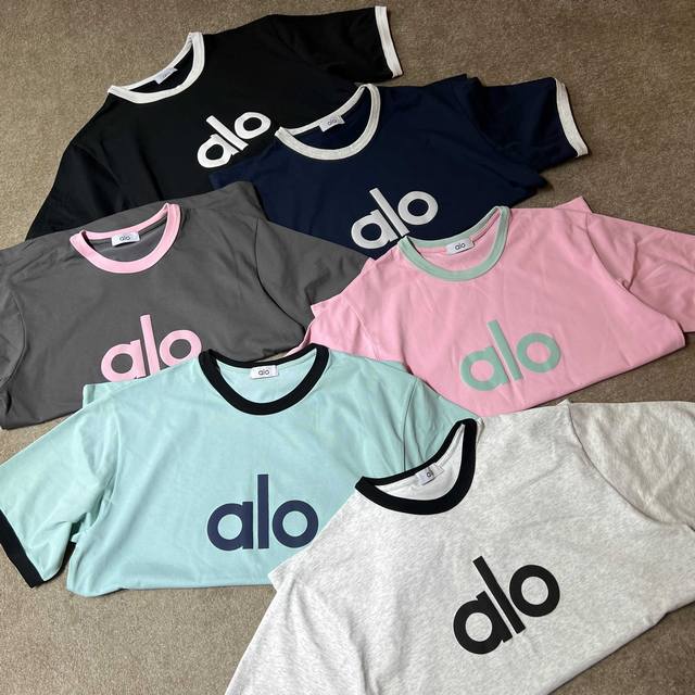 Alo contrast color stitching Ins style foam printing logo loose lazy style T-shi