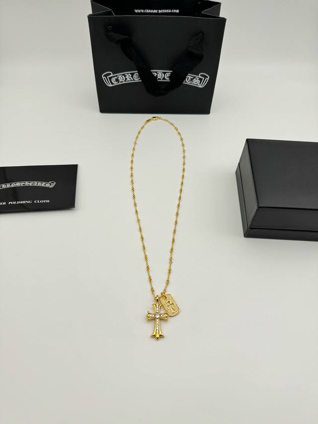 Chrome Hearts Chrome Hearts gold cross double tag necklace with full packaging D