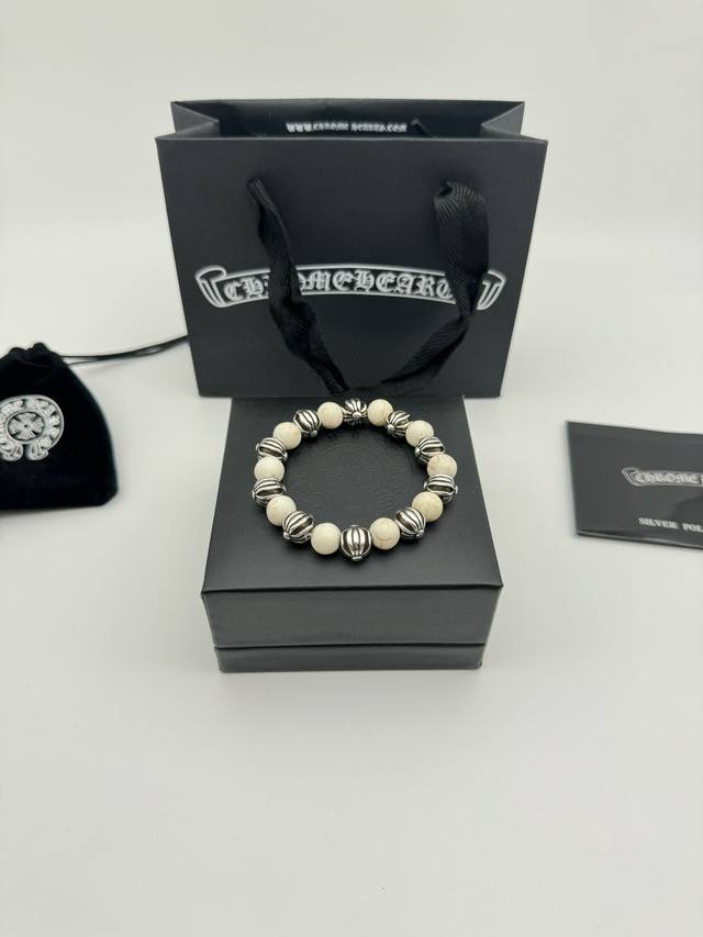 10-bead Chrome Hearts White Turquoise Thai Silver Bracelet White turquoise is a