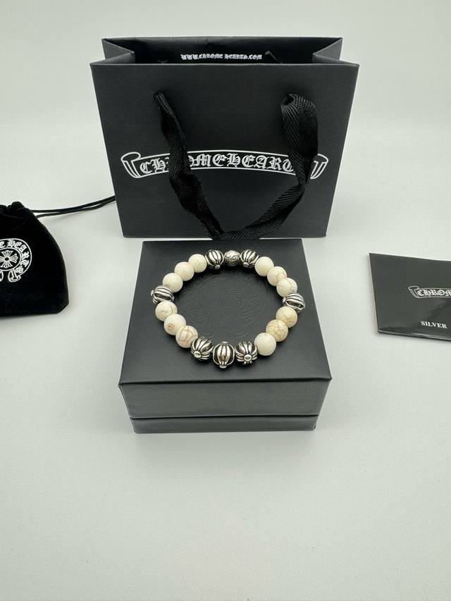 Eight-bead Chrome Hearts White Turquoise Thai Silver Bracelet White turquoise is