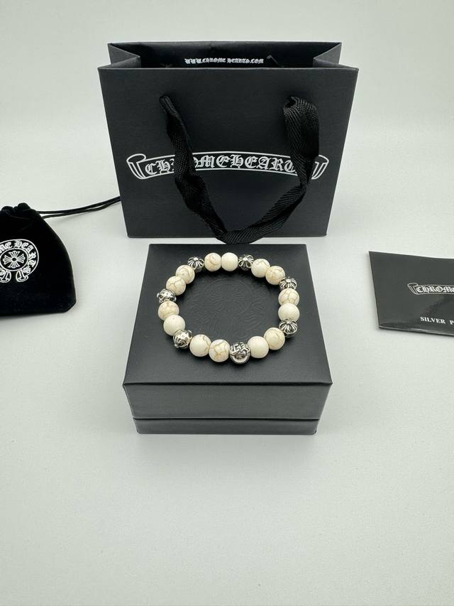 Seven-bead Chrome Hearts White Turquoise Thai Silver Bracelet White turquoise i