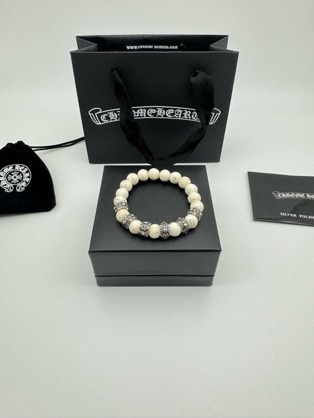 Six-bead Chrome Hearts White Turquoise Thai Silver Bracelet White turquoise is
