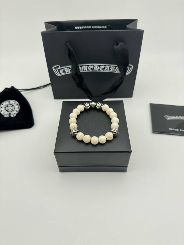 Five-bead Chrome Hearts White Turquoise Thai Silver Bracelet White turquoise is