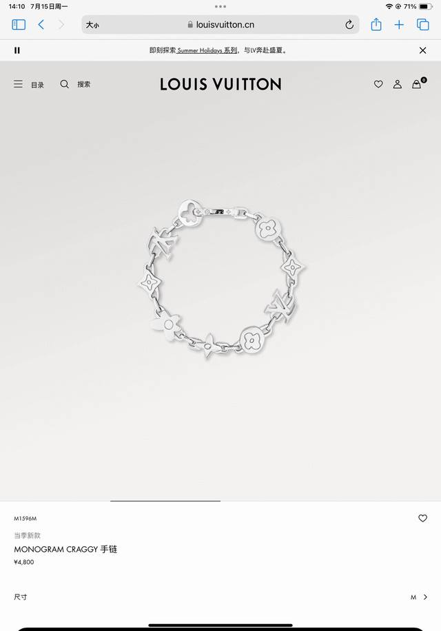 Lv Louis Vuitton Silver Flower Bracelet with Full PackagingThe Monogram Craggy B