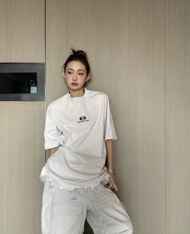 Balenciaga new short-sleeved T-shirt 280G double yarn pure cotton fabric Embroi