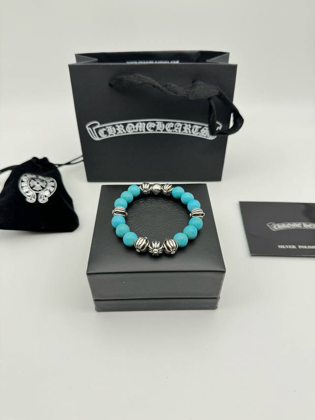 Eight-bead Chrome Hearts Turquoise Thai Silver Bracelet Before the Qing Dynasty