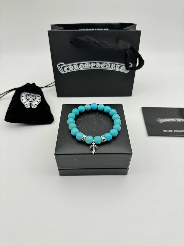 2-bead Chrome Hearts Turquoise Thai Silver Bracelet Before the Qing Dynasty in C