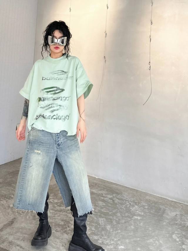 Balenciaga Balenciaga Ss25 faded round neck printed short-sleeved T-shirt high w