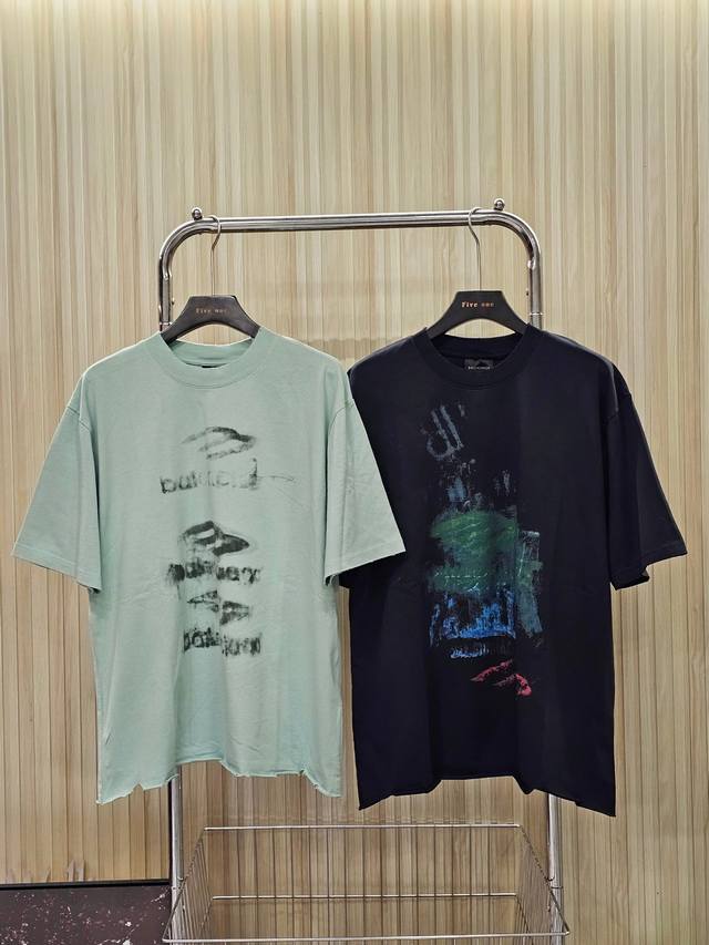 Balenciaga Paris Balenciaga Ss25 faded round neck printed short-sleeved T-shirt