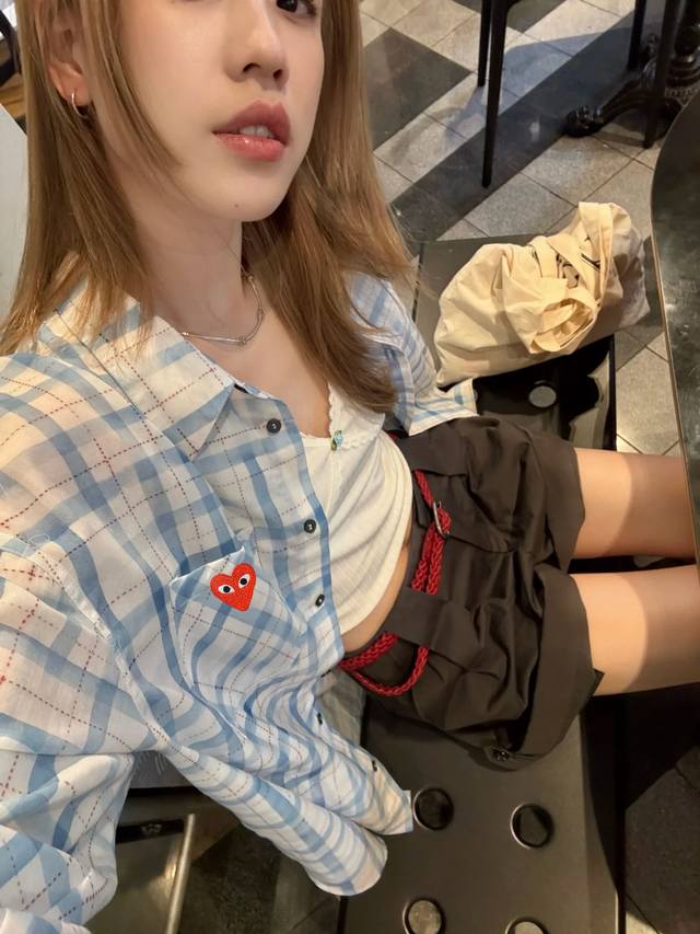 Cdg Kawakubo Rei Play's new sea salt blue plaid button-down sunscreen shirt The
