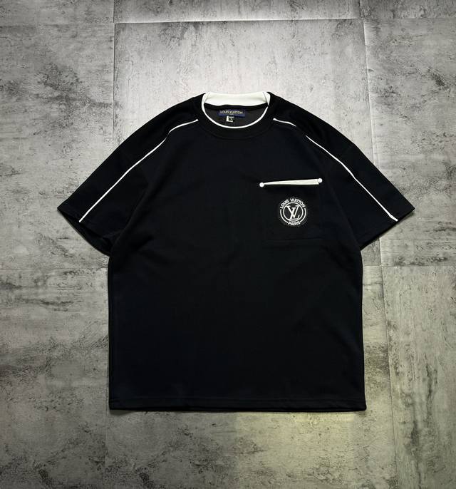 Lv embroidery splicing contrast color couple short-sleeved raglan sleeve T-shirt
