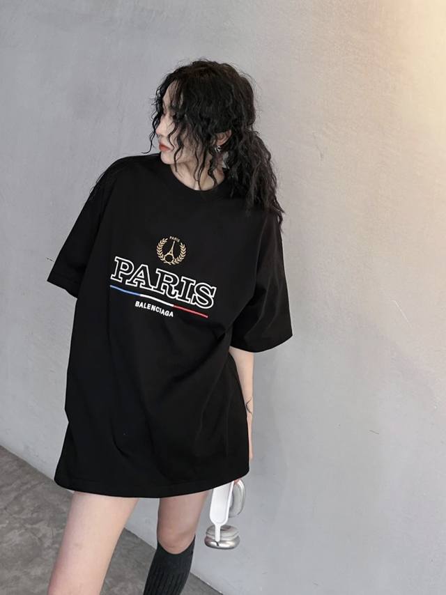 Balenciaga 24Ss new alphabet pattern embroidered round neck short-sleeved T-shir