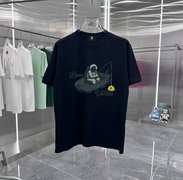 Lv Astronaut Fishing Series Counter Retro Couple Printed Short Sleeve T Drop Sho